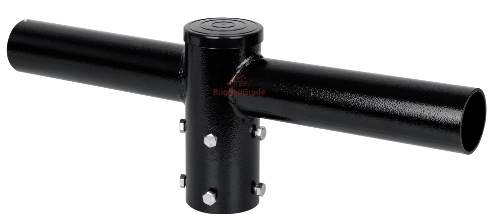 Double Tenon Adapter for 2-3/8 inch Round Pole - 180 Degree Spoke - Black Color